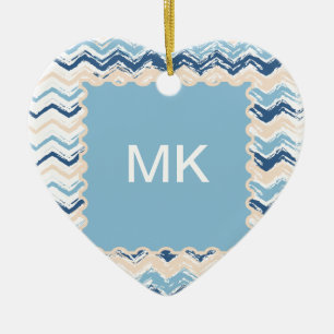 Ornement Cœur En Céramique Zigzag de griffonnage de bord de la mer