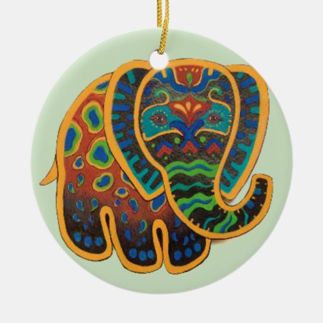Ornement coloré d'éléphant d'art populaire (Devant)