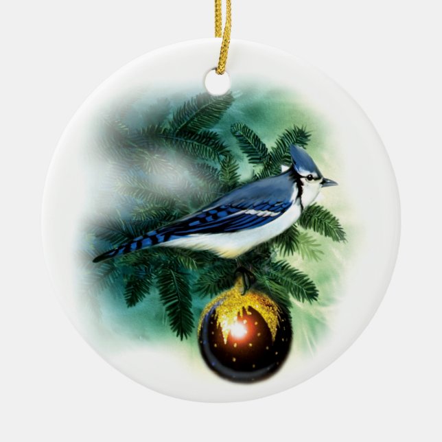 Ornement d'arbre de geai assez bleu d'oiseau de (Devant)