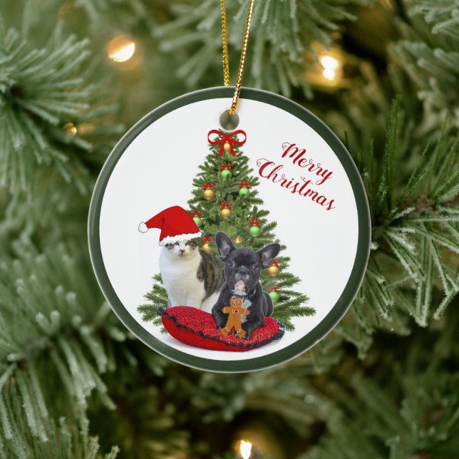 Ornement d'arbre de Noël de Chien-taureau et Chat  (Arbre)