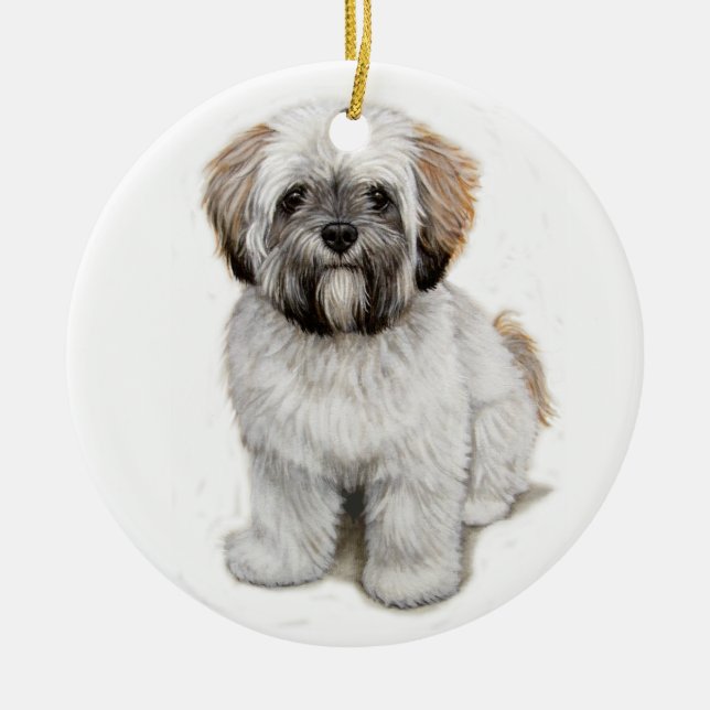Ornement d'arbre de Noël de chiot d'apso de Lhasa (Devant)