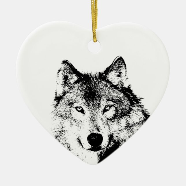 Ornement d'arbre de Noël du loup noir et blanc (Devant)