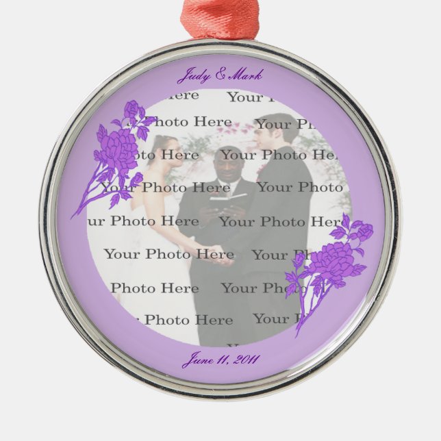 Ornement d'argent rond personnalisé à fleurs viole (Devant)
