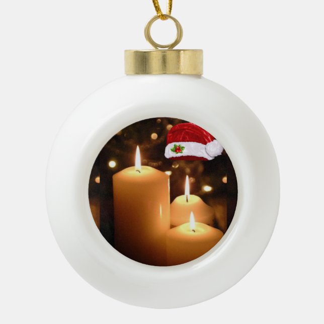 Ornement de bal en céramique de Noël, bougie de No (Devant)