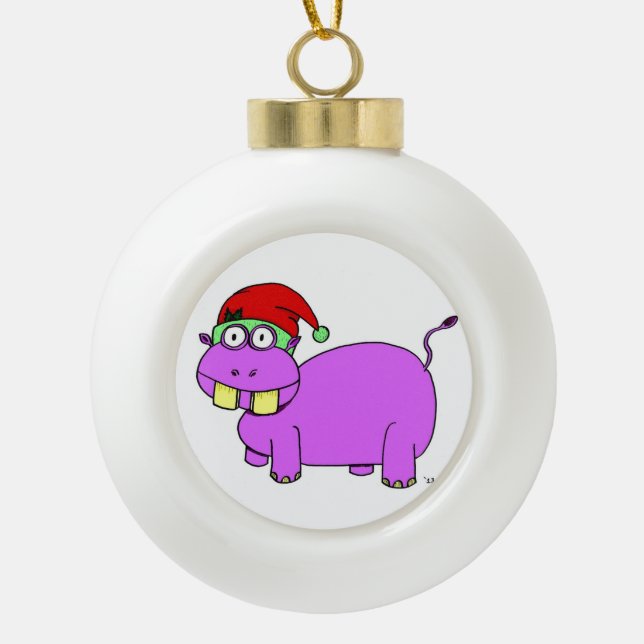 Ornement de bal hippo de Noël (Devant)