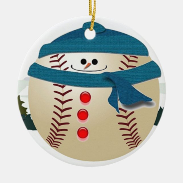 Ornement de bonhomme de neige de base-ball (Devant)