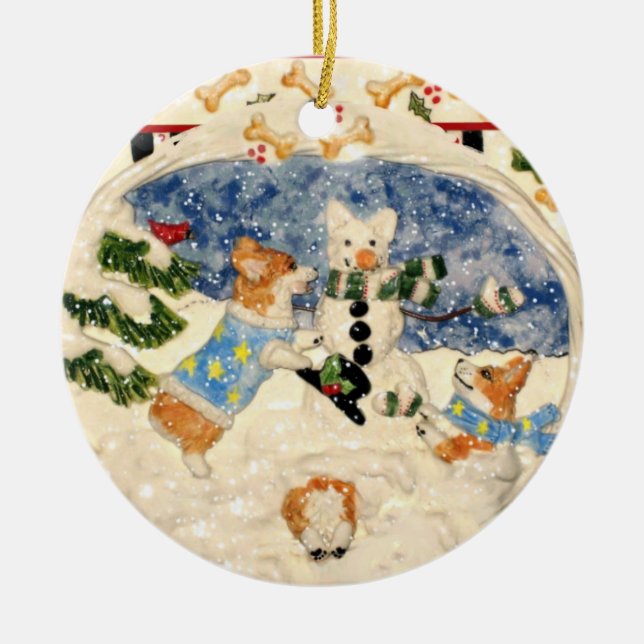 Ornement de bonhomme de neige de corgi (Devant)
