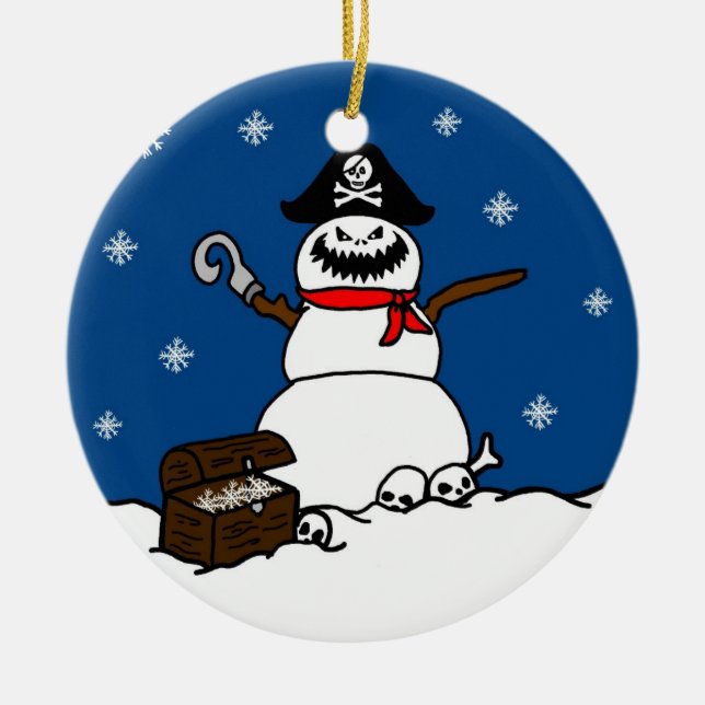 Ornement de bonhomme de neige de pirate de Noël (Devant)