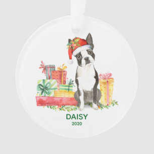 Ornement de Boston Terrier avec nom de chien
