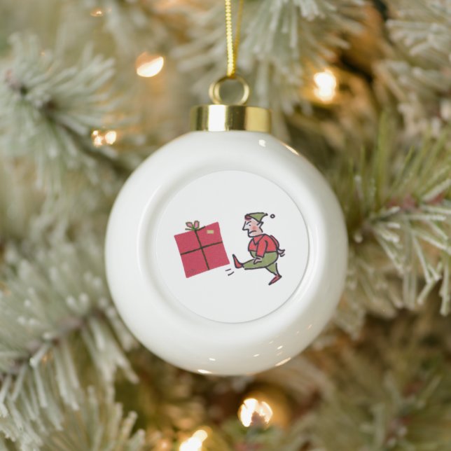 Ornement de boule de Noël en céramique Elfe en col (Arbre)