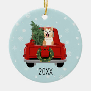 Ornement de camion rouge Akita Christmas