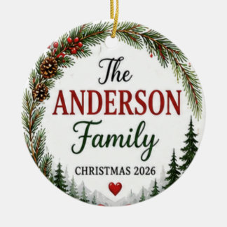 Ornement de cercle de Noël avec nom de famille per