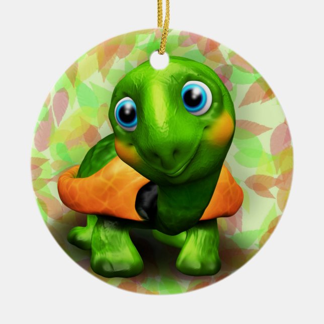 Ornement de cercle du bébé 3D de tortue verte (Devant)