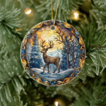 Ornement de cerfs de Noël en verre tendu