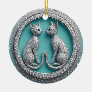 Ornement de chat en cristal double unique Sculptur