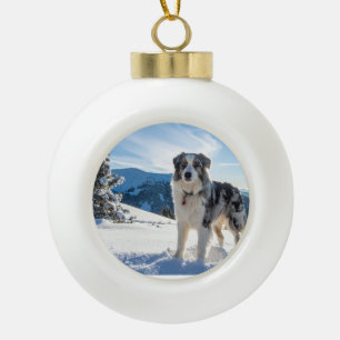 Ornement de chien dans la neige