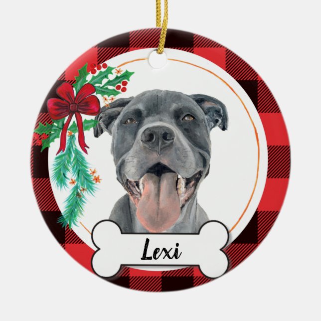 Ornement de chien Pitbull gris (Devant)