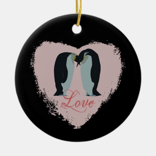 Ornement de coeur d'amour de pingouin (Devant)