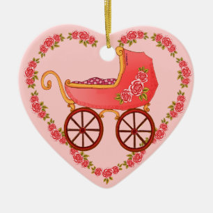 Ornement de cœur de buggy de bébé fille