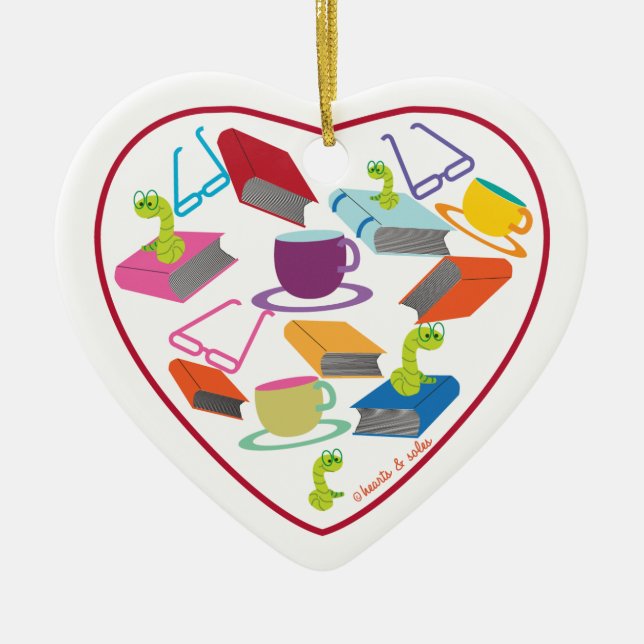 Ornement de coeur de ver de livre (Devant)
