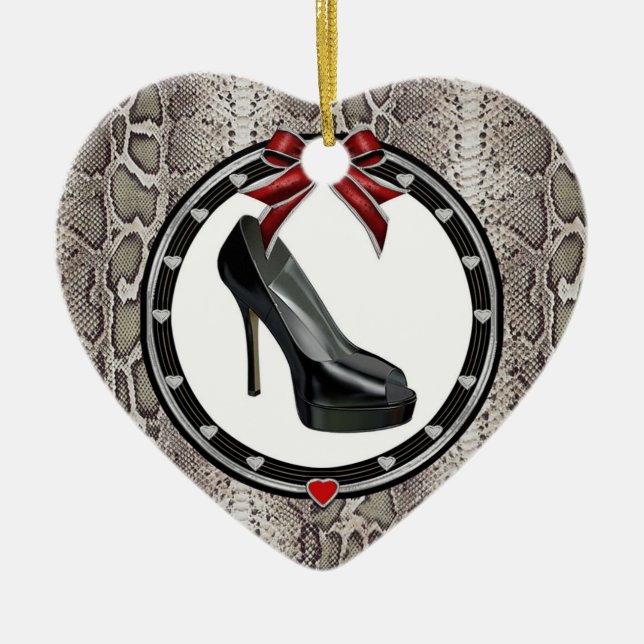 Ornement de coeur personnalisé Stiletto noir Snake (Devant)