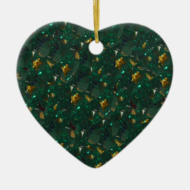 Ornement de coeur vert doré (Devant)