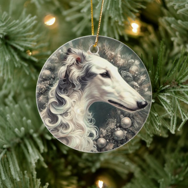 Ornement de couronne d'argent Borzoi (Arbre)
