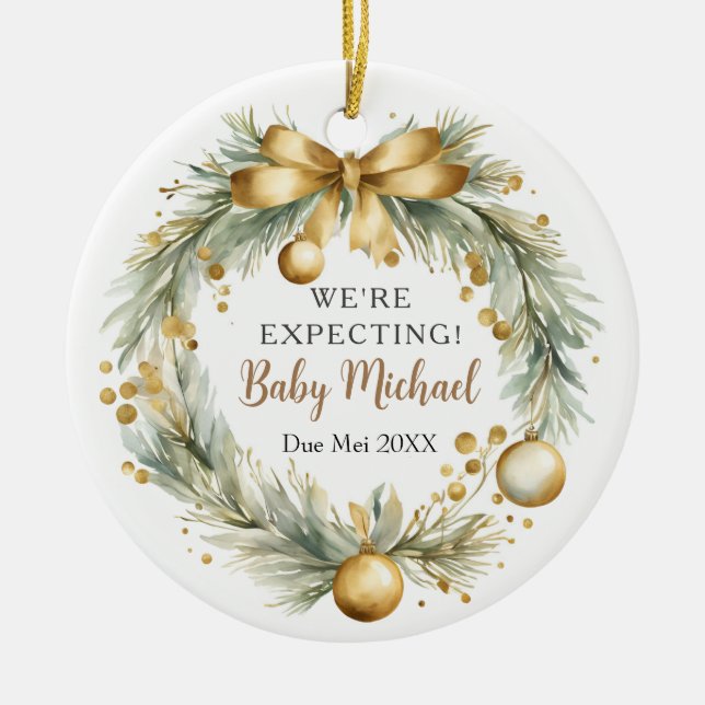 Ornement de couronne de Noël d'or Nous nous attend (Devant)