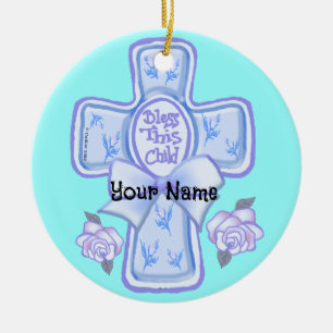Ornement de croix chrétienne Blue Bless This Child