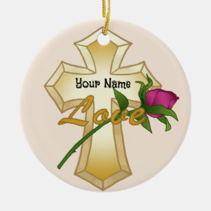 Ornement de croix chrétienne Love Rose