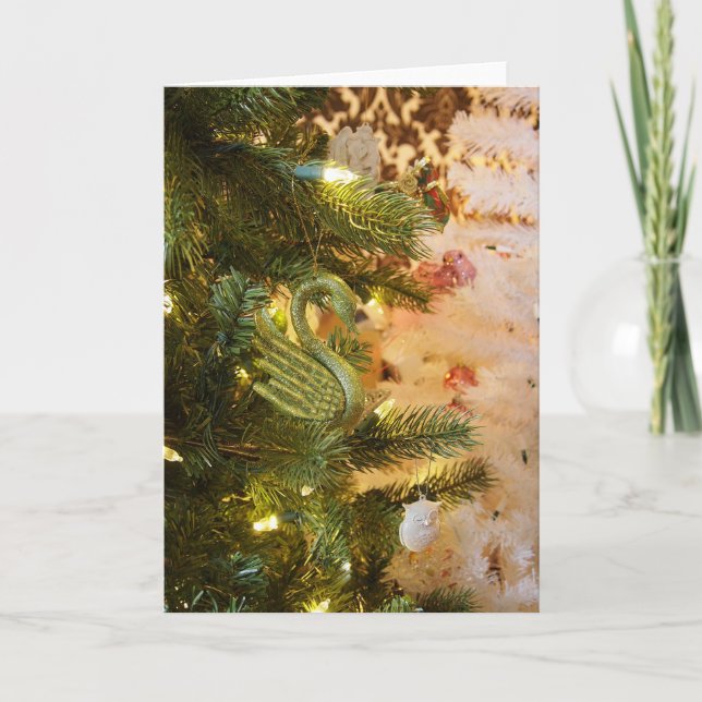 Ornement de cygne de carte de Noël en blanc (Devant)