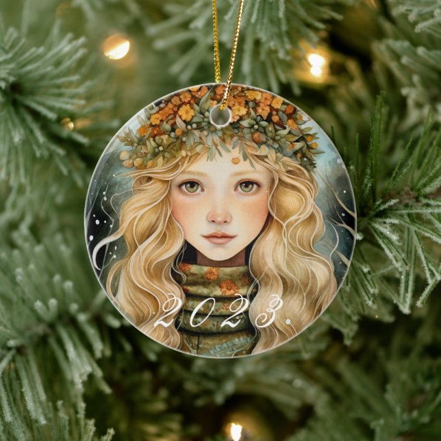 Ornement de déesse de Yule nordique avec année per (Arbre)