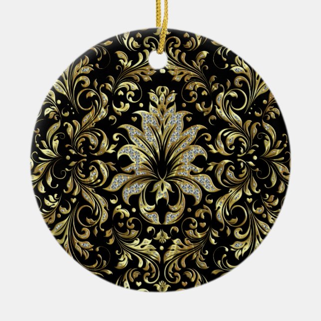 Ornement De Dentelle Florale Noire, Or Et Parties  (Devant)