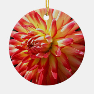 Ornement de fleurs de dahlia jaune rouge