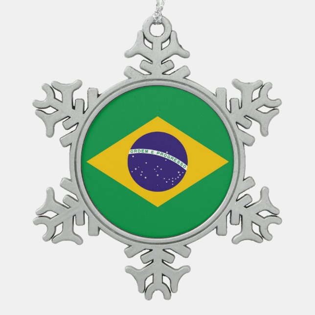 Ornement de flocon de neige avec drapeau brésilien (Devant)