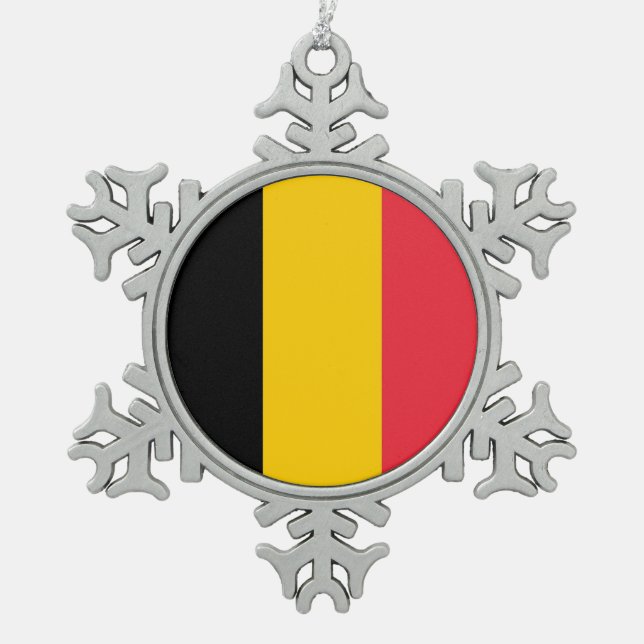Ornement de flocon de neige avec drapeau de Belgiq (Devant)