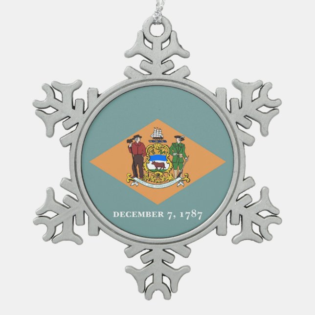 Ornement de flocon de neige avec drapeau du Delawa (Devant)