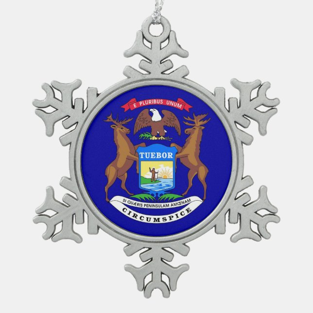 Ornement de flocon de neige avec drapeau du Michig (Devant)
