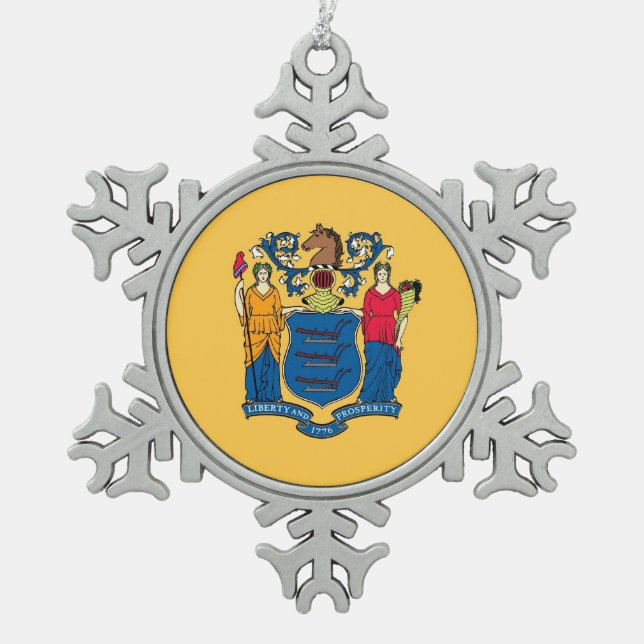 Ornement de flocon de neige avec drapeau du New Je (Devant)