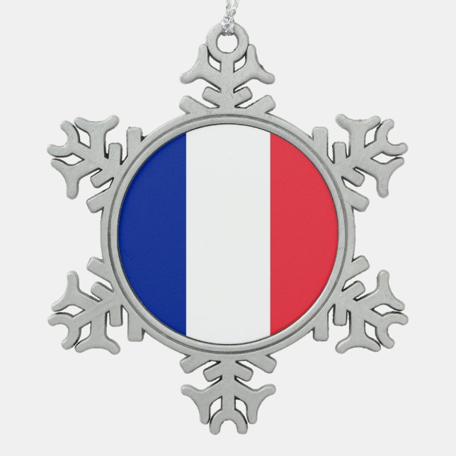 Ornement de flocon de neige avec drapeau français (Devant)