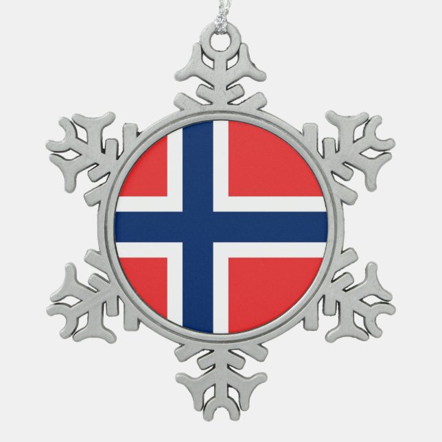 Ornement de flocon de neige avec drapeau norvégien (Devant)