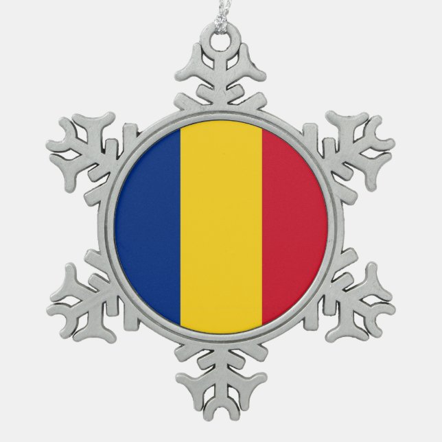 Ornement de flocon de neige avec drapeau roumain (Devant)