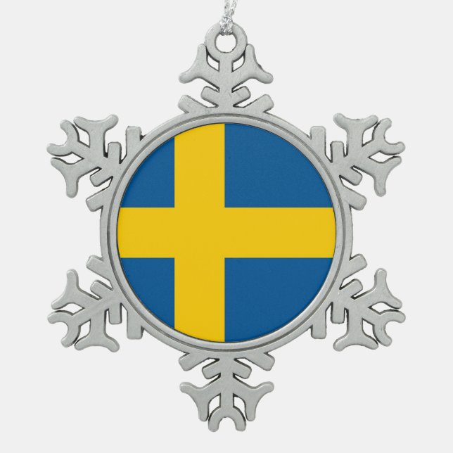Ornement de flocon de neige avec drapeau suédois (Devant)