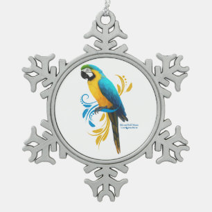 Ornement de flocon de neige bleu et or Macaw