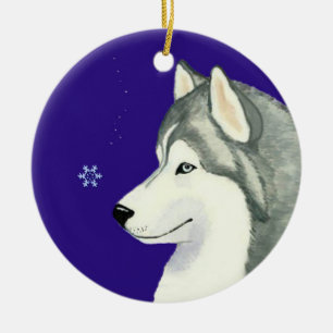 Ornement de flocon de neige de chien de traîneau