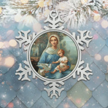 Ornement de flocon de neige Madonna bleu français