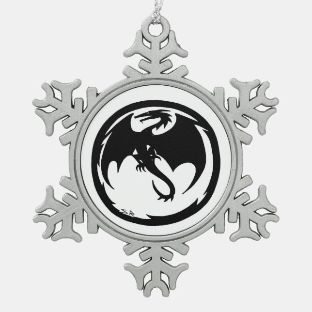 Ornement de flocon d'étain de dragon noir (Devant)