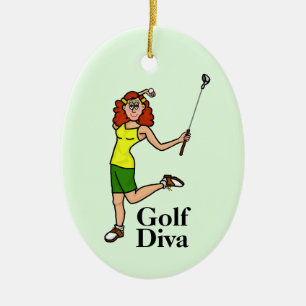 Ornement de golf de la femme de la tête rouge