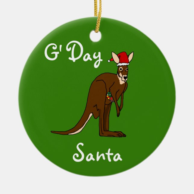 Ornement de kangourou de Noël de G'Day Père Noël (Devant)