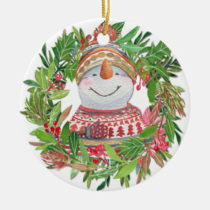 Ornement de la couronne de Noël de Snowman